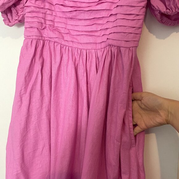 Abercrombie & Fitch Emerson Linen-Blend Puff Sleeve Midi Dress in Pink Size S - Picture 6 of 12